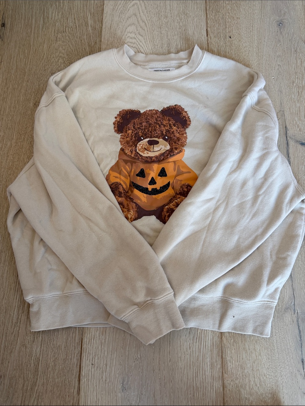 Target Cream Crewneck Sweatshirt with Teddy Bear Pumpkin Graphic